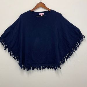 Lilly Pulitzer Navy Blue Poncho Cape Size XL 100% Cotton Fringe Tassels